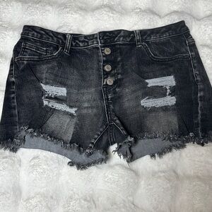 Distressed Black Denim Shorts